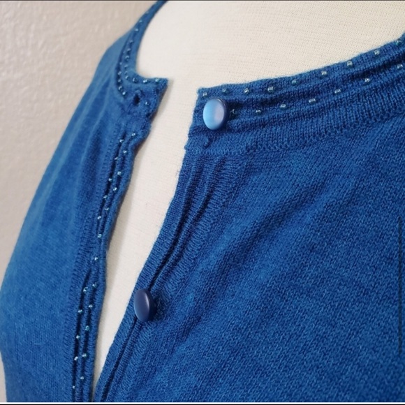 Strand Merino Wool Cardigan Sweater with Beaded Embellishments Medium - Picture 6 of 7